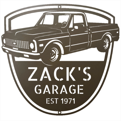 Steel Sign Stone / 12 Personalized Chevy C10 Garage Sign | 1971 Truck Metal Wall Art
