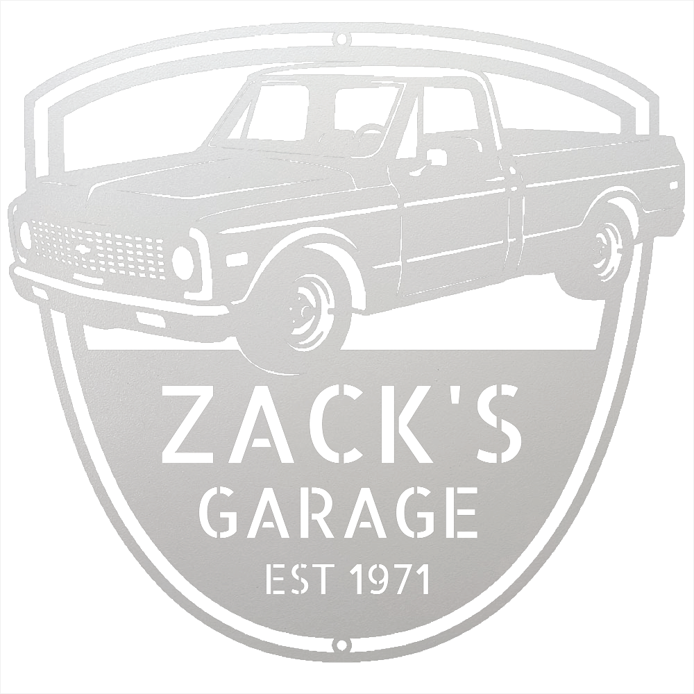 Steel Sign White / 12 Personalized Chevy C10 Garage Sign | 1971 Truck Metal Wall Art