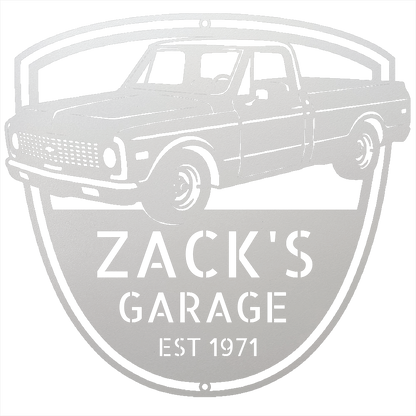 Steel Sign White / 12 Personalized Chevy C10 Garage Sign | 1971 Truck Metal Wall Art