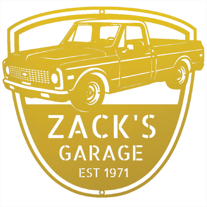 Steel Sign Yellow / 12 Personalized Chevy C10 Garage Sign | 1971 Truck Metal Wall Art