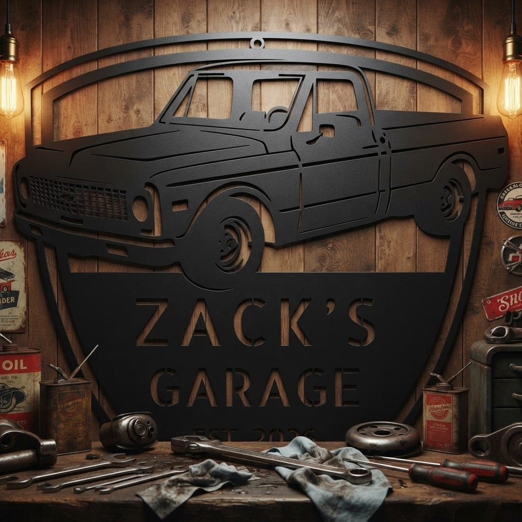 Steel Sign Personalized Chevy C10 Garage Sign | 1971 Truck Metal Wall Art