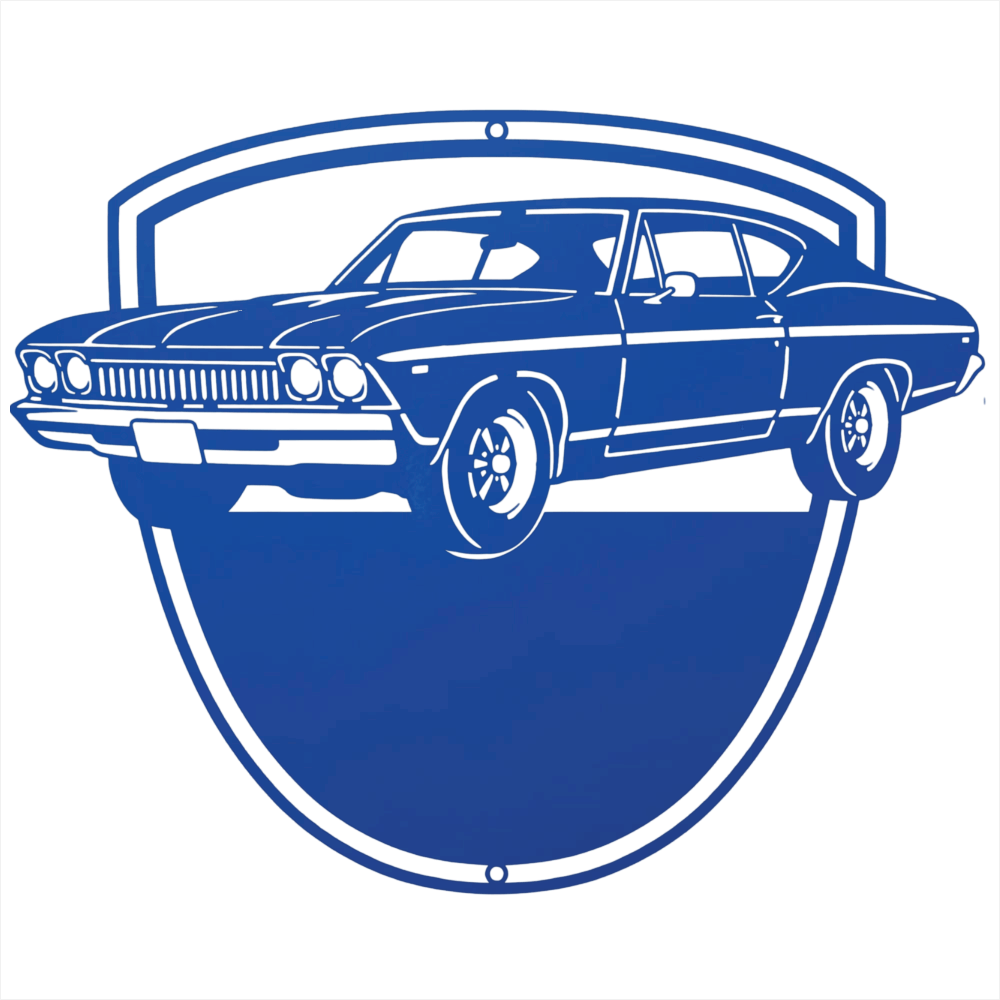 Steel Sign Blue / 12 Personalized Classic Car Metal Wall Art with Custom Text