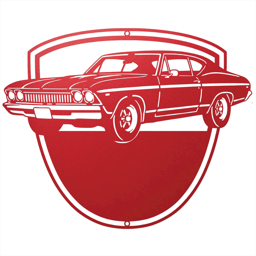 Steel Sign Red / 12 Personalized Classic Car Metal Wall Art with Custom Text