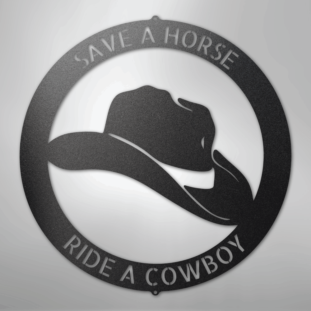 Steel Sign Black / 12" Personalized Cowboy Hat Metal Sign – Western Ranch Decor & Custom Name Gift