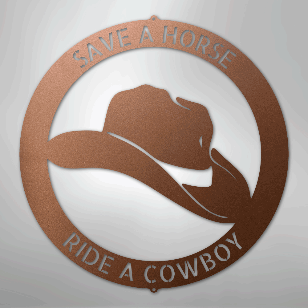 Steel Sign Copper / 12" Personalized Cowboy Hat Metal Sign – Western Ranch Decor & Custom Name Gift