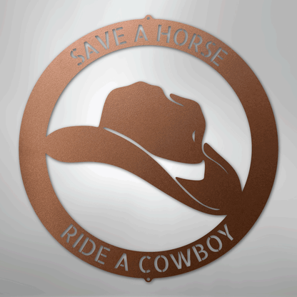 Steel Sign Copper / 12" Personalized Cowboy Hat Metal Sign – Western Ranch Decor & Custom Name Gift