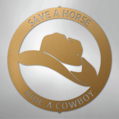 Steel Sign Gold / 12" Personalized Cowboy Hat Metal Sign – Western Ranch Decor & Custom Name Gift