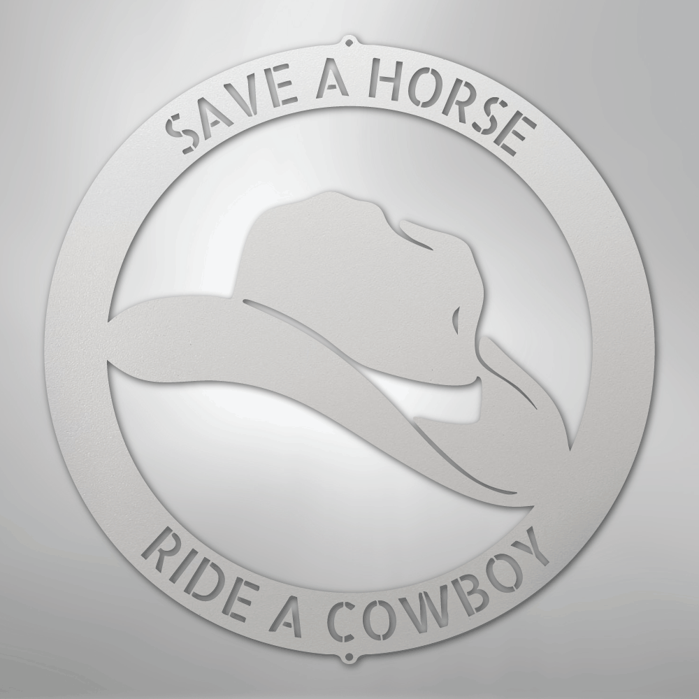 Steel Sign White / 12" Personalized Cowboy Hat Metal Sign – Western Ranch Decor & Custom Name Gift