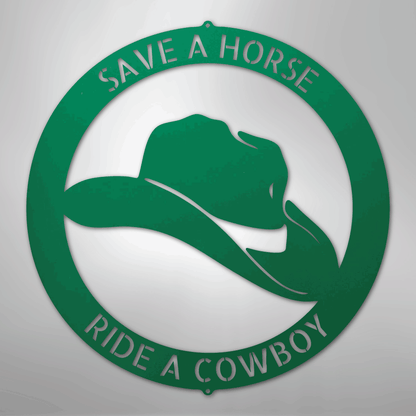 Steel Sign Green / 24" Personalized Cowboy Hat Metal Sign – Western Ranch Decor & Custom Name Gift