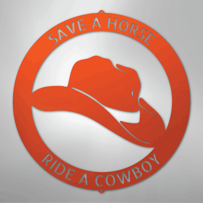 Steel Sign Orange / 24" Personalized Cowboy Hat Metal Sign – Western Ranch Decor & Custom Name Gift
