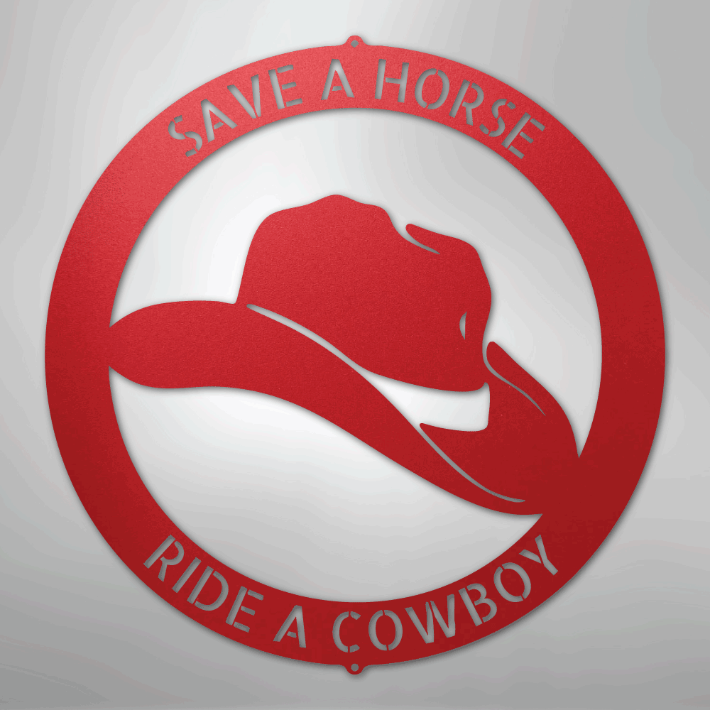 Steel Sign Red / 24" Personalized Cowboy Hat Metal Sign – Western Ranch Decor & Custom Name Gift