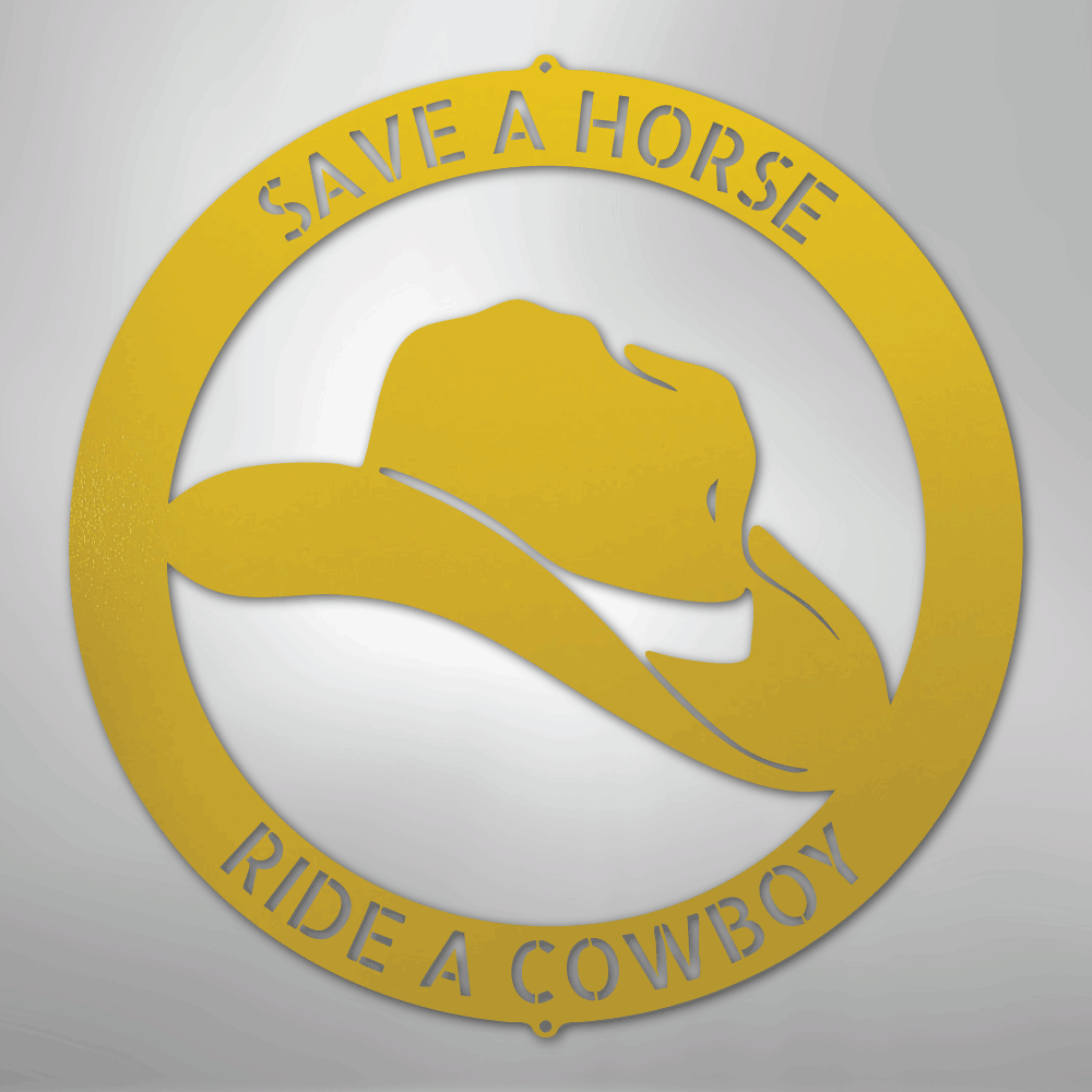 Steel Sign Yellow / 24" Personalized Cowboy Hat Metal Sign – Western Ranch Decor & Custom Name Gift