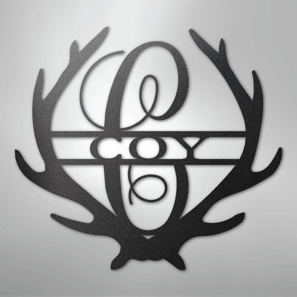 Steel Sign Black / 12" Personalized Deer Antler Couple Sign – Custom Hunting Metal Wall Art for Nursery or Cabin