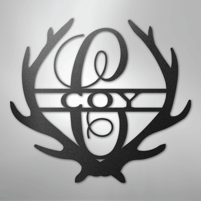 Steel Sign Black / 12" Personalized Deer Antler Couple Sign – Custom Hunting Metal Wall Art for Nursery or Cabin