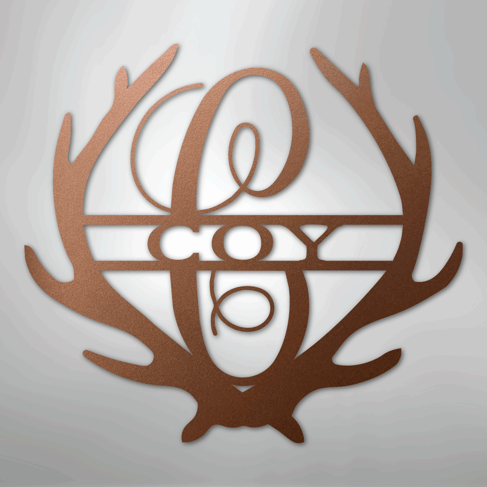 Steel Sign Copper / 12" Personalized Deer Antler Couple Sign – Custom Hunting Metal Wall Art for Nursery or Cabin