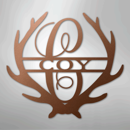 Steel Sign Copper / 12" Personalized Deer Antler Couple Sign – Custom Hunting Metal Wall Art for Nursery or Cabin