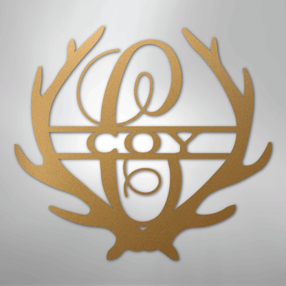 Steel Sign Gold / 12" Personalized Deer Antler Couple Sign – Custom Hunting Metal Wall Art for Nursery or Cabin
