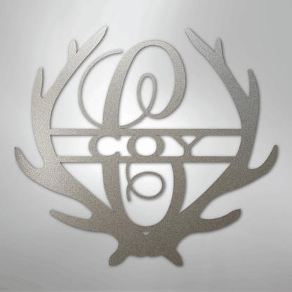 Steel Sign Silver / 12" Personalized Deer Antler Couple Sign – Custom Hunting Metal Wall Art for Nursery or Cabin