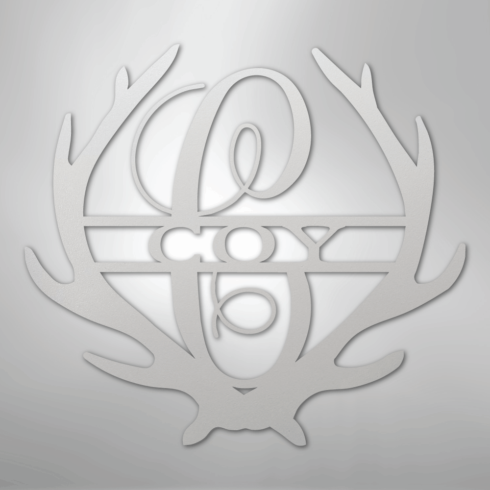 Steel Sign White / 12" Personalized Deer Antler Couple Sign – Custom Hunting Metal Wall Art for Nursery or Cabin