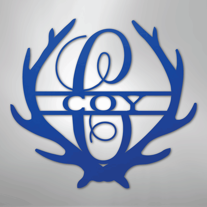 Steel Sign Blue / 24" Personalized Deer Antler Couple Sign – Custom Hunting Metal Wall Art for Nursery or Cabin