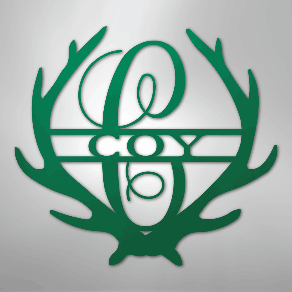 Steel Sign Green / 24" Personalized Deer Antler Couple Sign – Custom Hunting Metal Wall Art for Nursery or Cabin