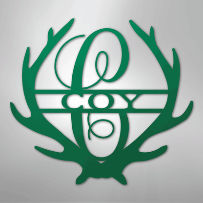 Steel Sign Green / 24" Personalized Deer Antler Couple Sign – Custom Hunting Metal Wall Art for Nursery or Cabin
