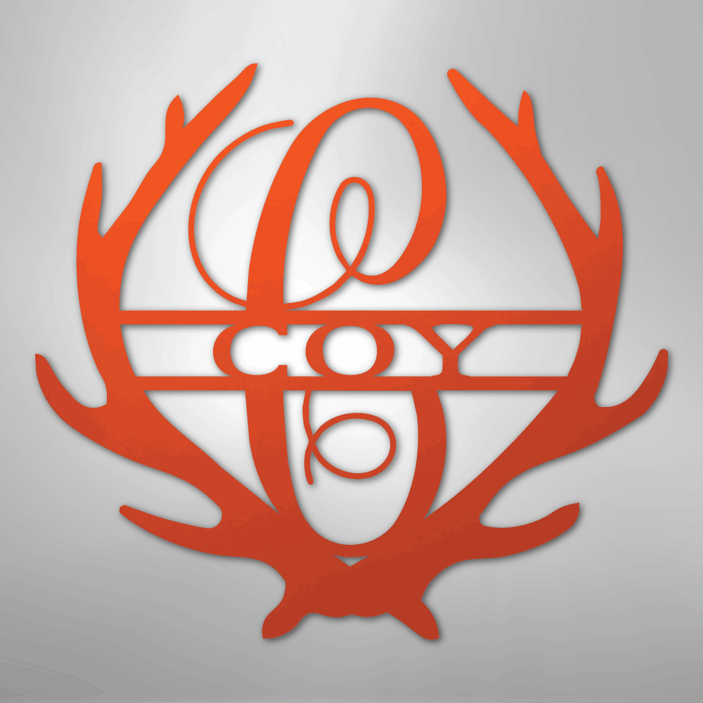 Steel Sign Orange / 24" Personalized Deer Antler Couple Sign – Custom Hunting Metal Wall Art for Nursery or Cabin