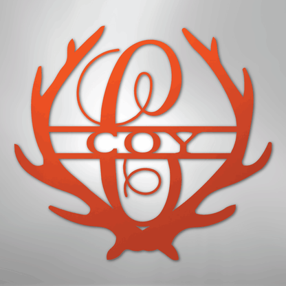 Steel Sign Orange / 24" Personalized Deer Antler Couple Sign – Custom Hunting Metal Wall Art for Nursery or Cabin