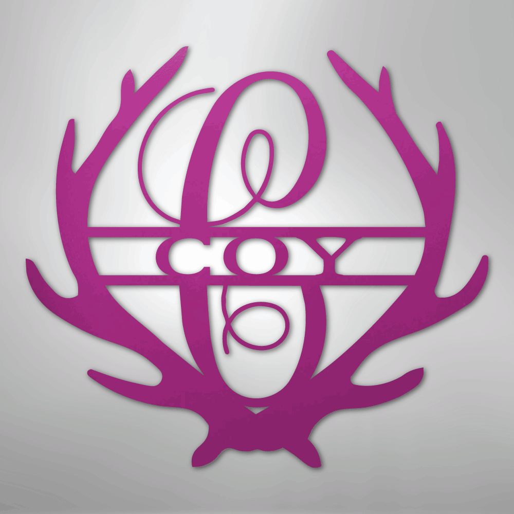 Steel Sign Purple / 24" Personalized Deer Antler Couple Sign – Custom Hunting Metal Wall Art for Nursery or Cabin