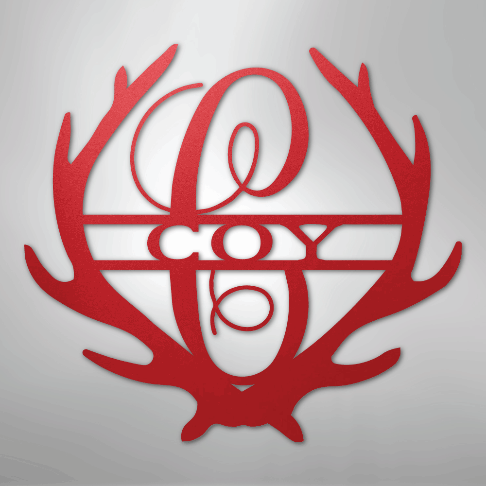 Steel Sign Red / 24" Personalized Deer Antler Couple Sign – Custom Hunting Metal Wall Art for Nursery or Cabin