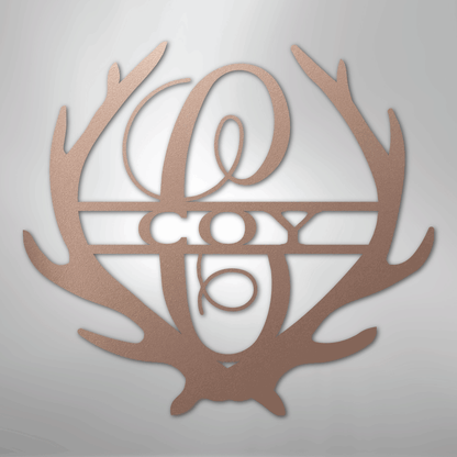 Steel Sign Rose / 24" Personalized Deer Antler Couple Sign – Custom Hunting Metal Wall Art for Nursery or Cabin