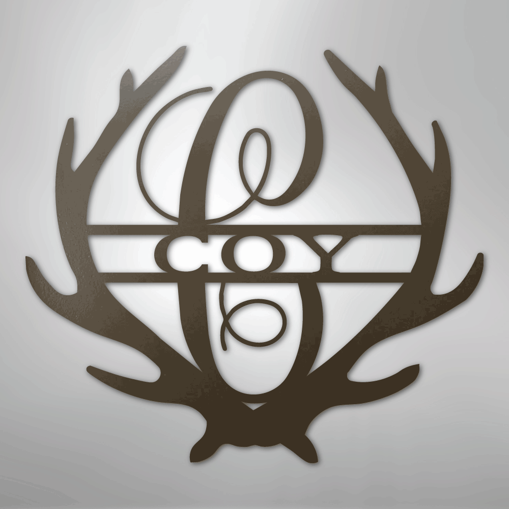 Steel Sign Stone / 24" Personalized Deer Antler Couple Sign – Custom Hunting Metal Wall Art for Nursery or Cabin