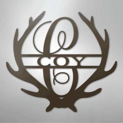 Steel Sign Stone / 24" Personalized Deer Antler Couple Sign – Custom Hunting Metal Wall Art for Nursery or Cabin