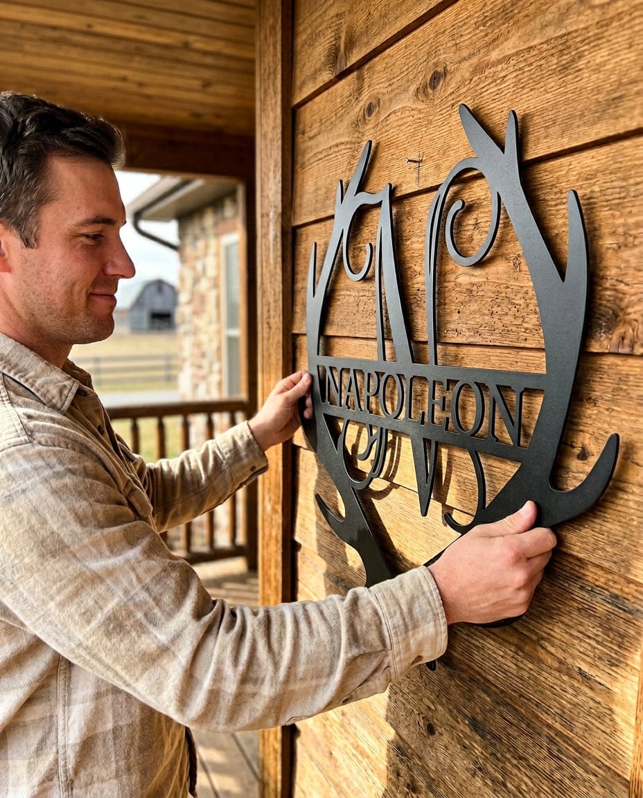 Steel Sign Personalized Deer Antler Couple Sign – Custom Hunting Metal Wall Art for Nursery or Cabin