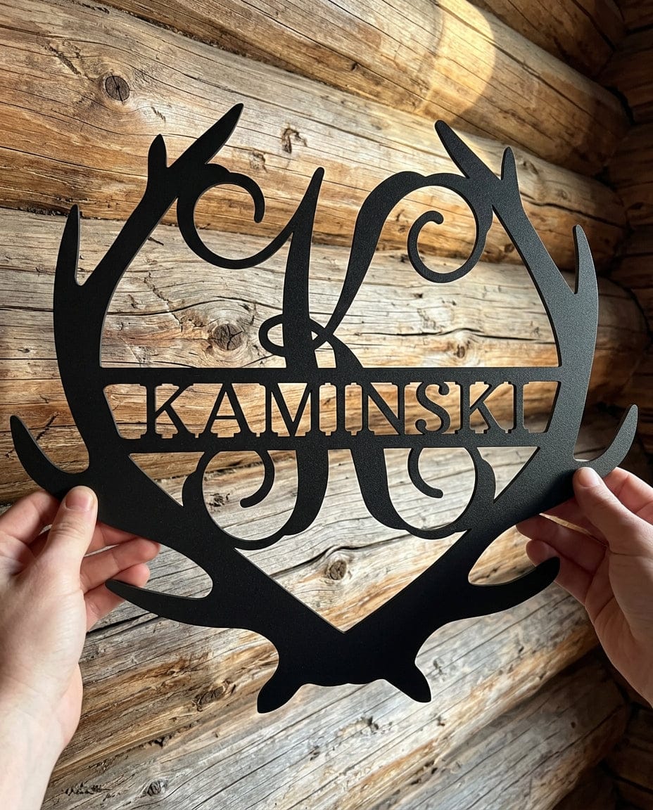 Steel Sign Personalized Deer Antler Couple Sign – Custom Hunting Metal Wall Art for Nursery or Cabin