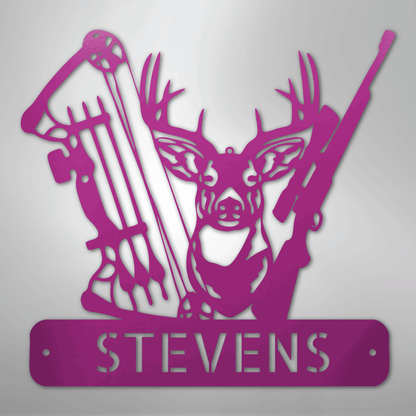 Steel Sign Purple / 24" Personalized Deer Hunter Metal Sign – Bow & Rifle Hunting Wall Art for Cabin, Porch or Man Cave