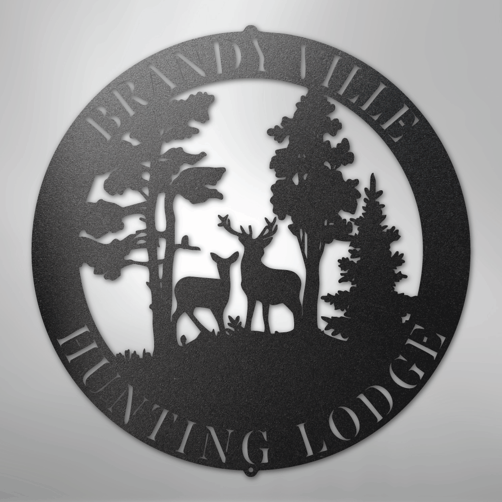 Steel Sign Black / 12" PERSONALIZED Deer in the Woods - Steel Sign
