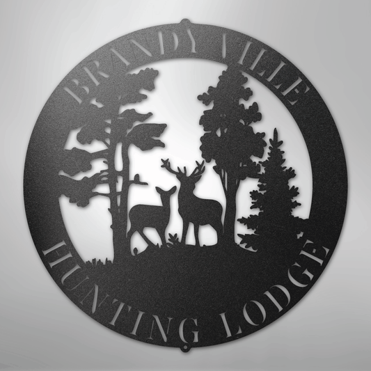 Steel Sign Black / 12" PERSONALIZED Deer in the Woods - Steel Sign