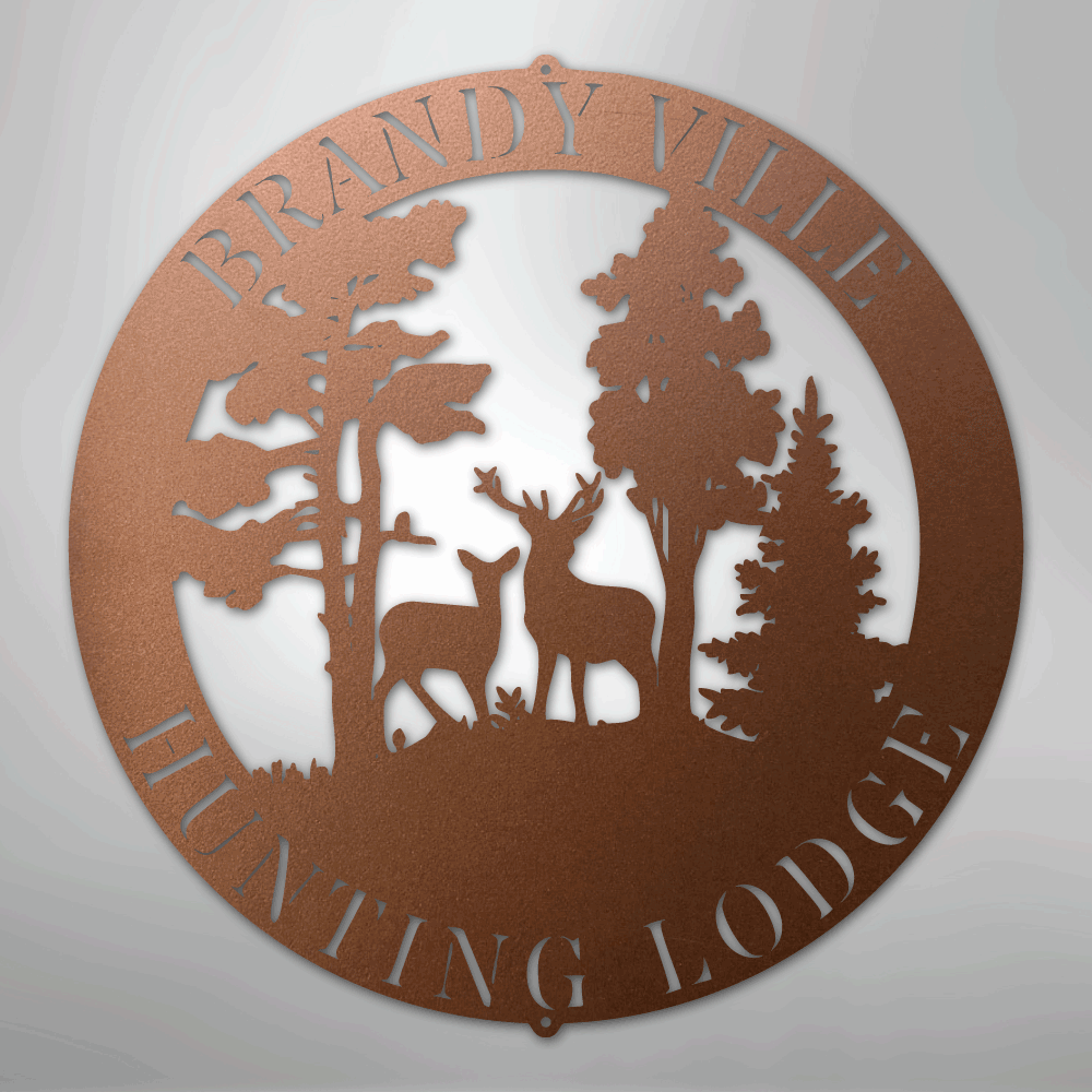 Steel Sign Copper / 12" PERSONALIZED Deer in the Woods - Steel Sign