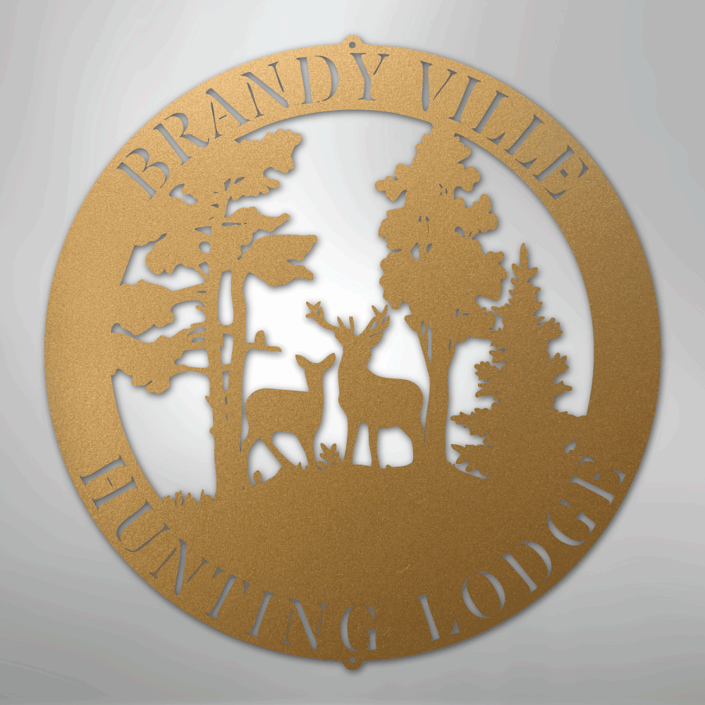 Steel Sign Gold / 12" PERSONALIZED Deer in the Woods - Steel Sign