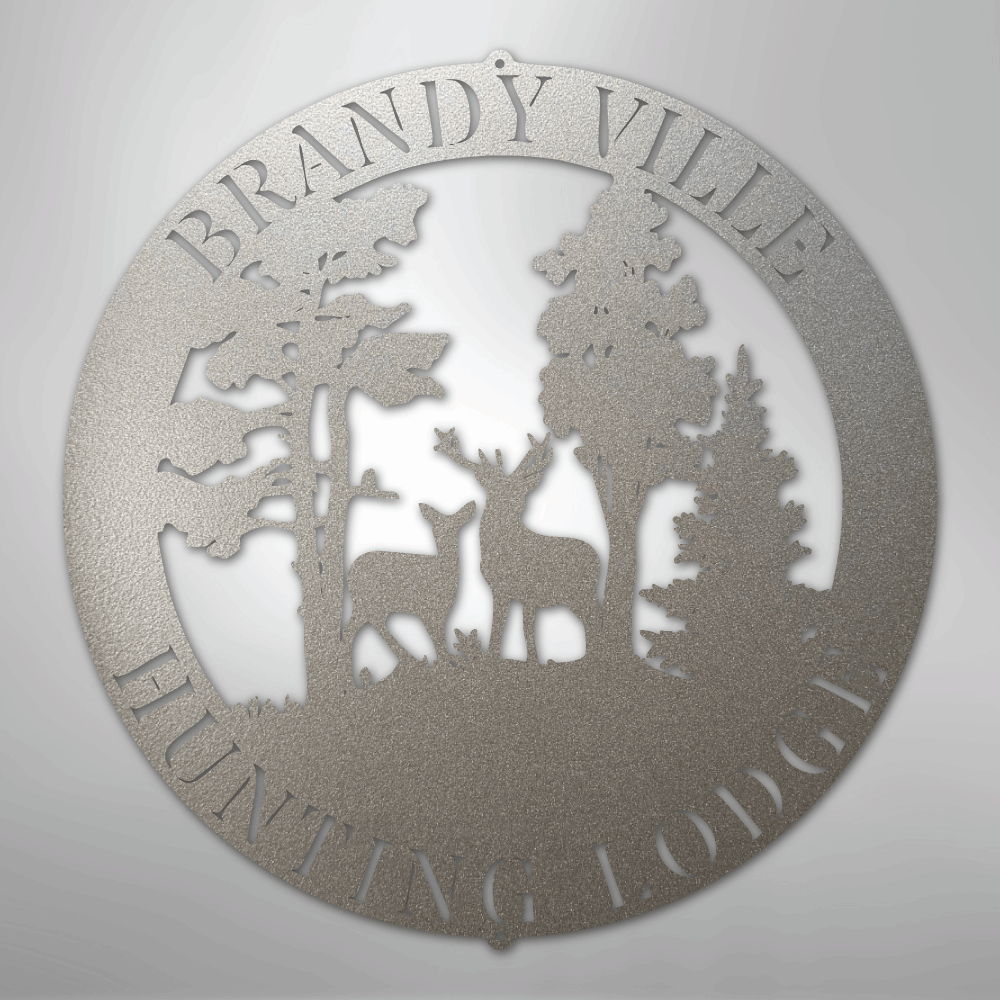 Steel Sign Silver / 12" PERSONALIZED Deer in the Woods - Steel Sign