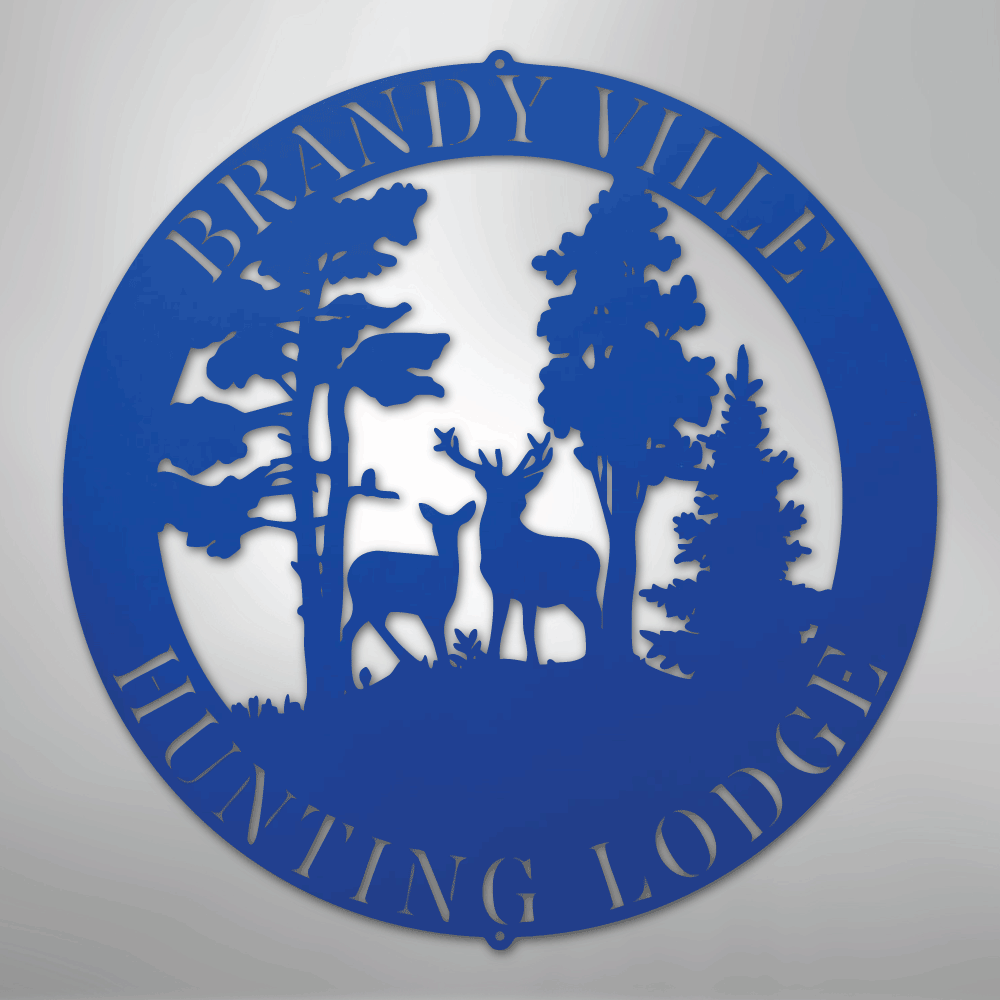 Steel Sign Blue / 24" PERSONALIZED Deer in the Woods - Steel Sign