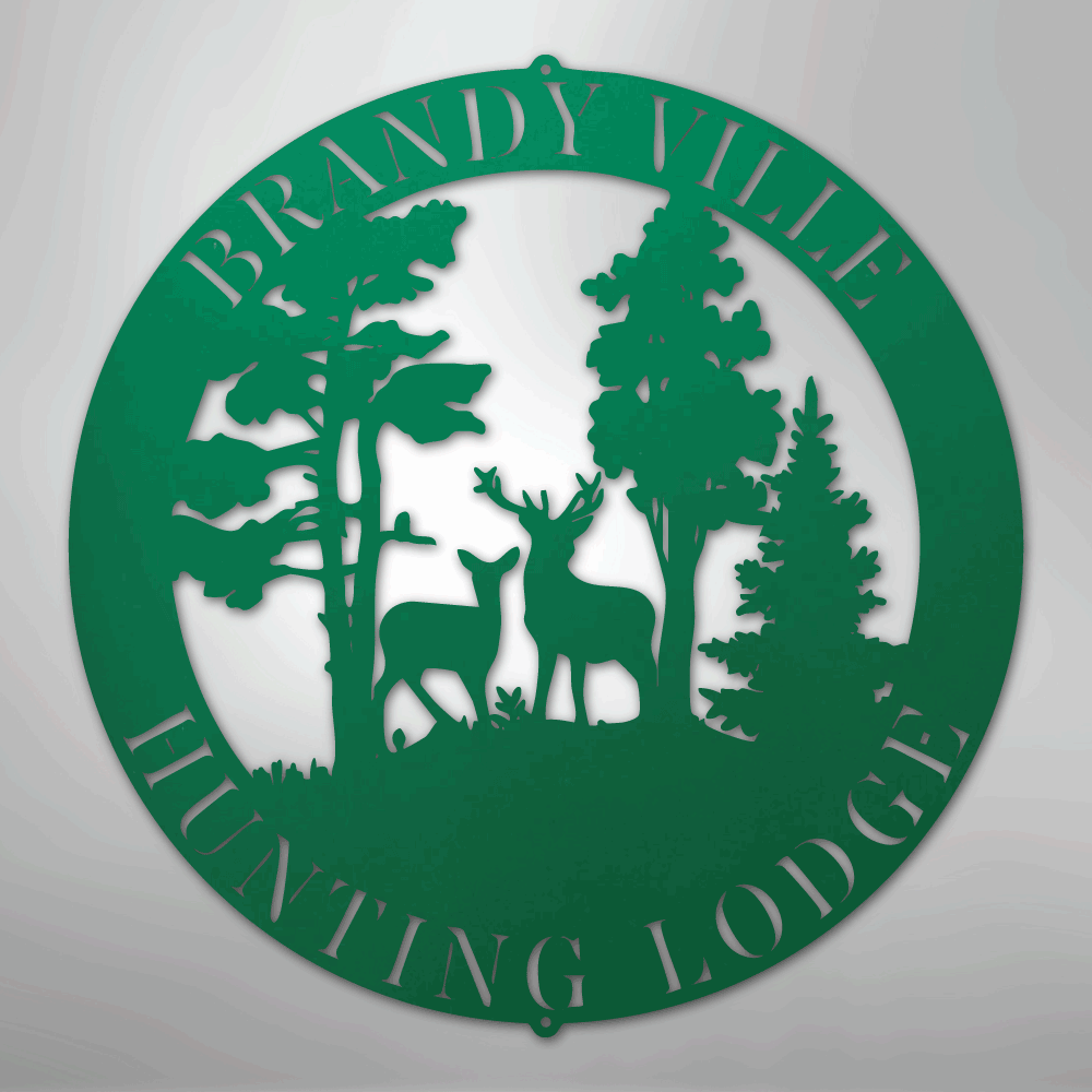 Steel Sign Green / 24" PERSONALIZED Deer in the Woods - Steel Sign