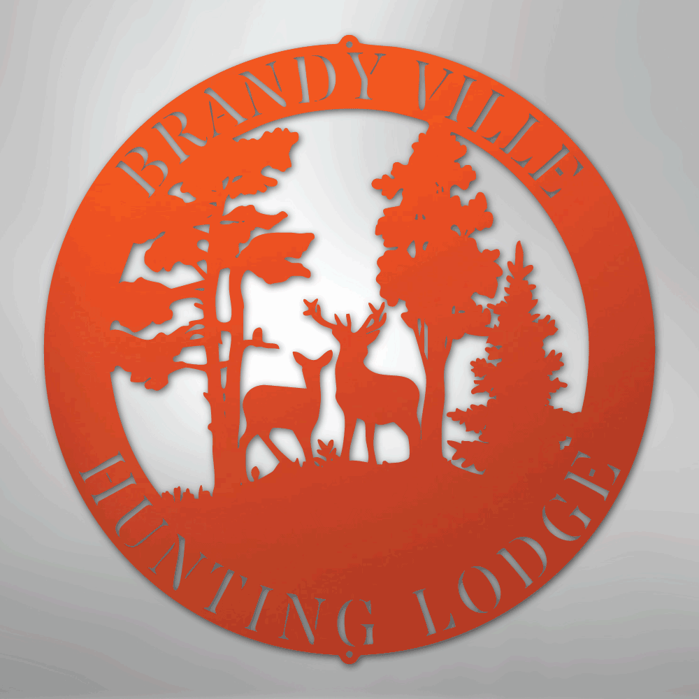 Steel Sign Orange / 24" PERSONALIZED Deer in the Woods - Steel Sign