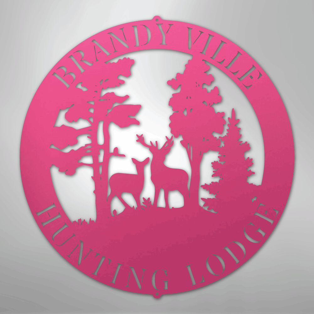 Steel Sign Pink / 24" PERSONALIZED Deer in the Woods - Steel Sign
