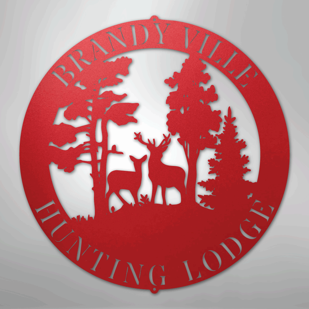 Steel Sign Red / 24" PERSONALIZED Deer in the Woods - Steel Sign