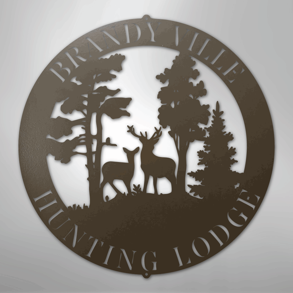 Steel Sign Stone / 24" PERSONALIZED Deer in the Woods - Steel Sign