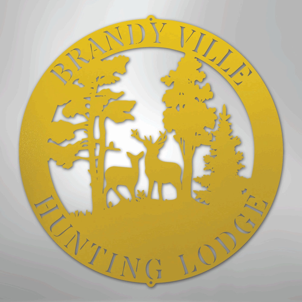 Steel Sign Yellow / 24" PERSONALIZED Deer in the Woods - Steel Sign