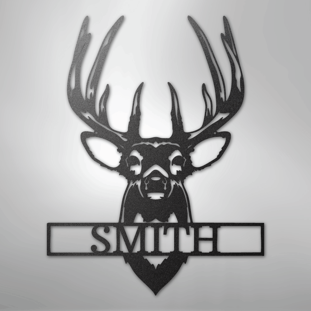 Personalized buck mount deer name sign in black, 12 inch