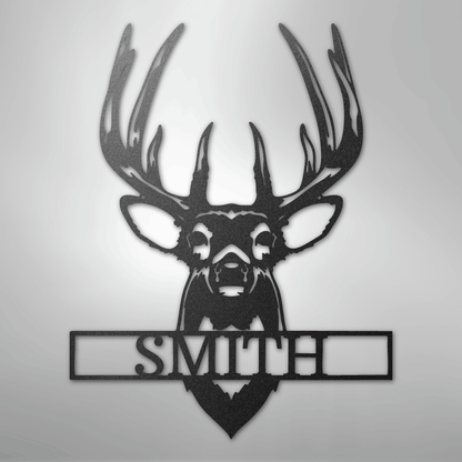 Personalized buck mount deer name sign in black, 12 inch